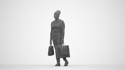 photogrammetry 3D woman casual shopping, realistic human model archviz FBX, wireframe back view