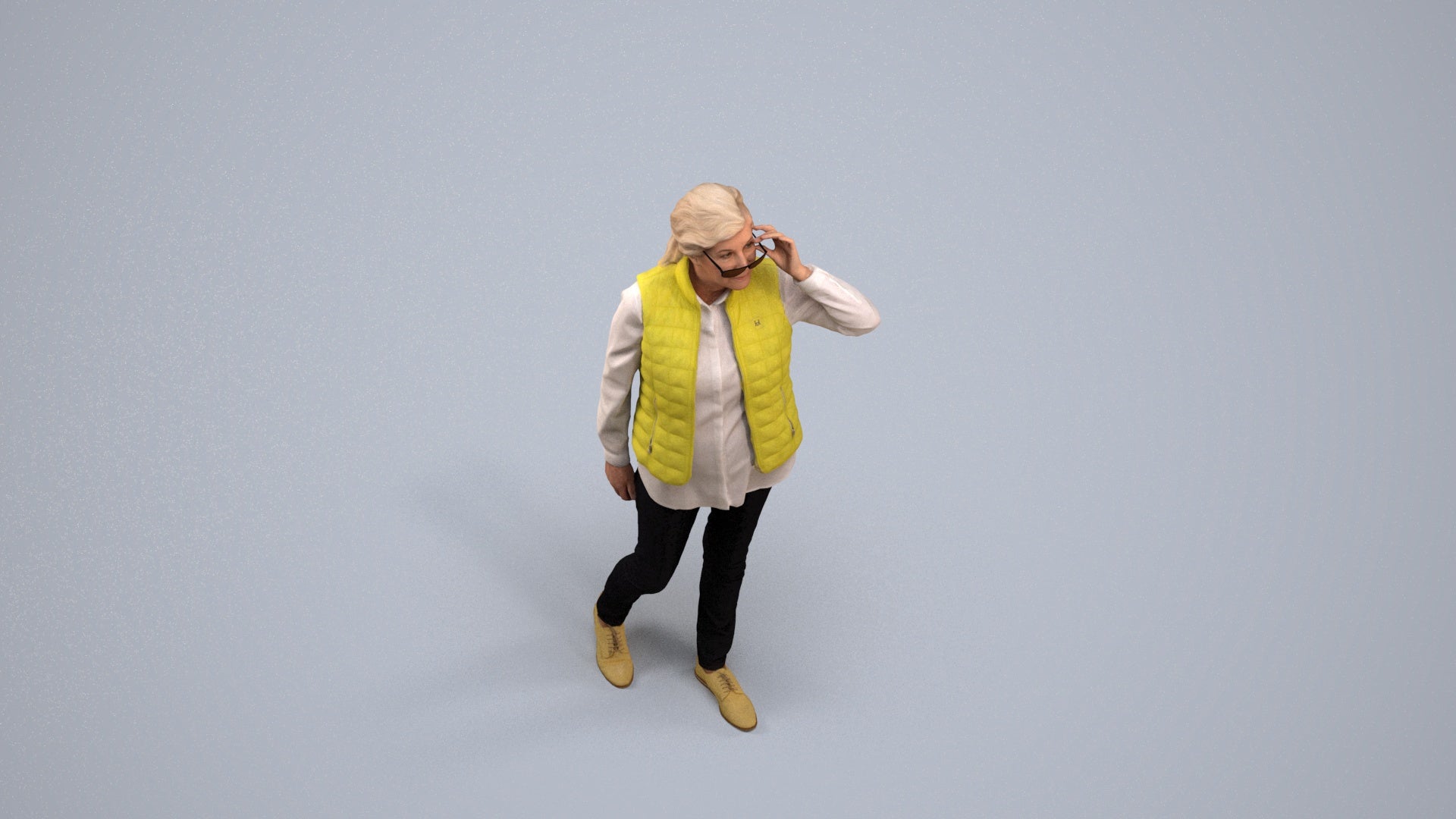 3D human model senior woman casual standing, photogrammetry scanned person for archviz, back view render