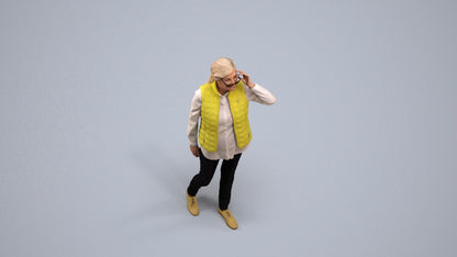 3D human model senior woman casual standing, photogrammetry scanned person for archviz, back view render