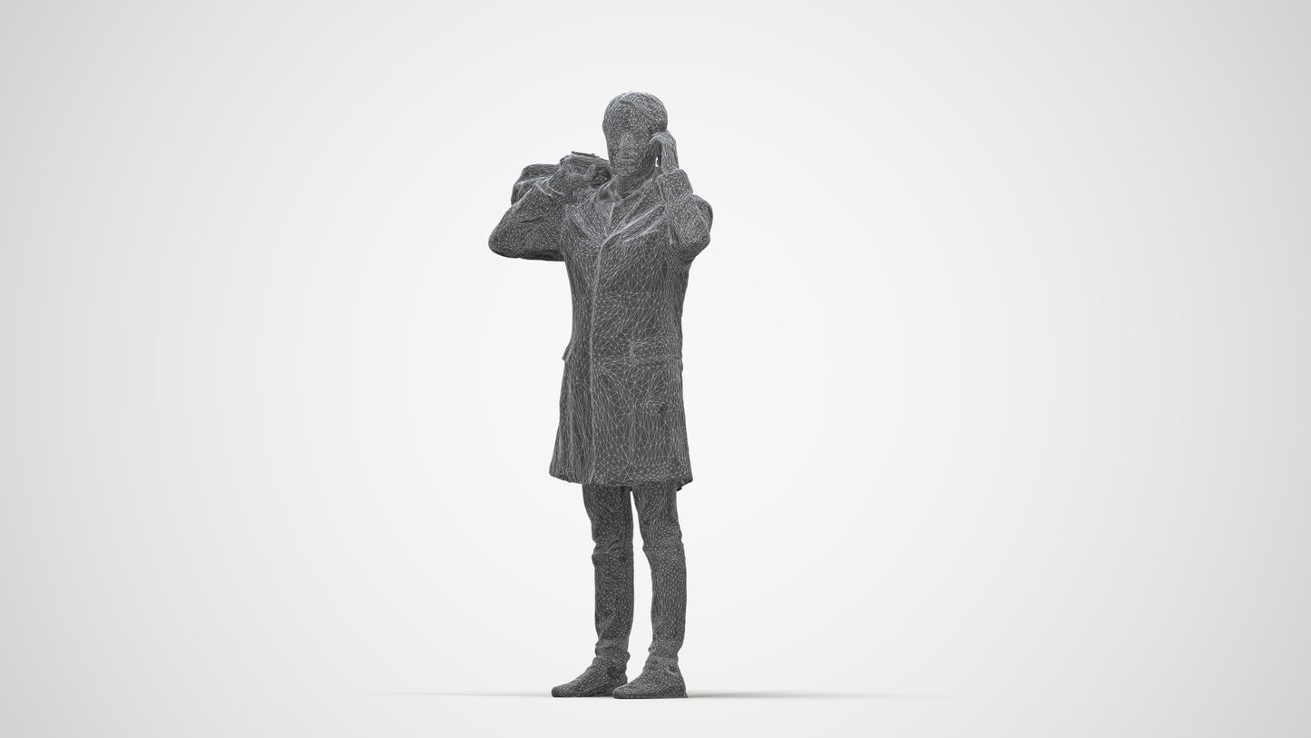 scanned 3D man business standing, photogrammetry people for Enscape and V-Ray, wireframe back view