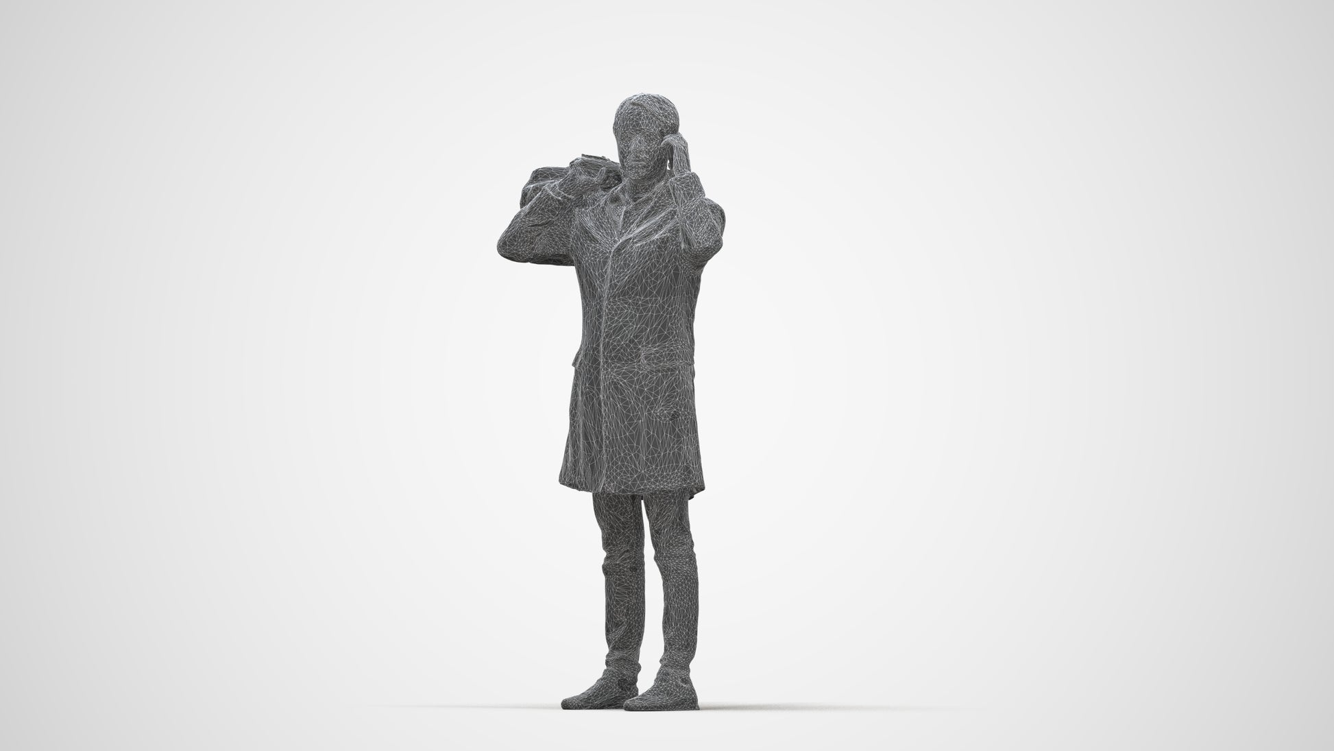 scanned 3D man business standing, photogrammetry people for Enscape and V-Ray, wireframe back view