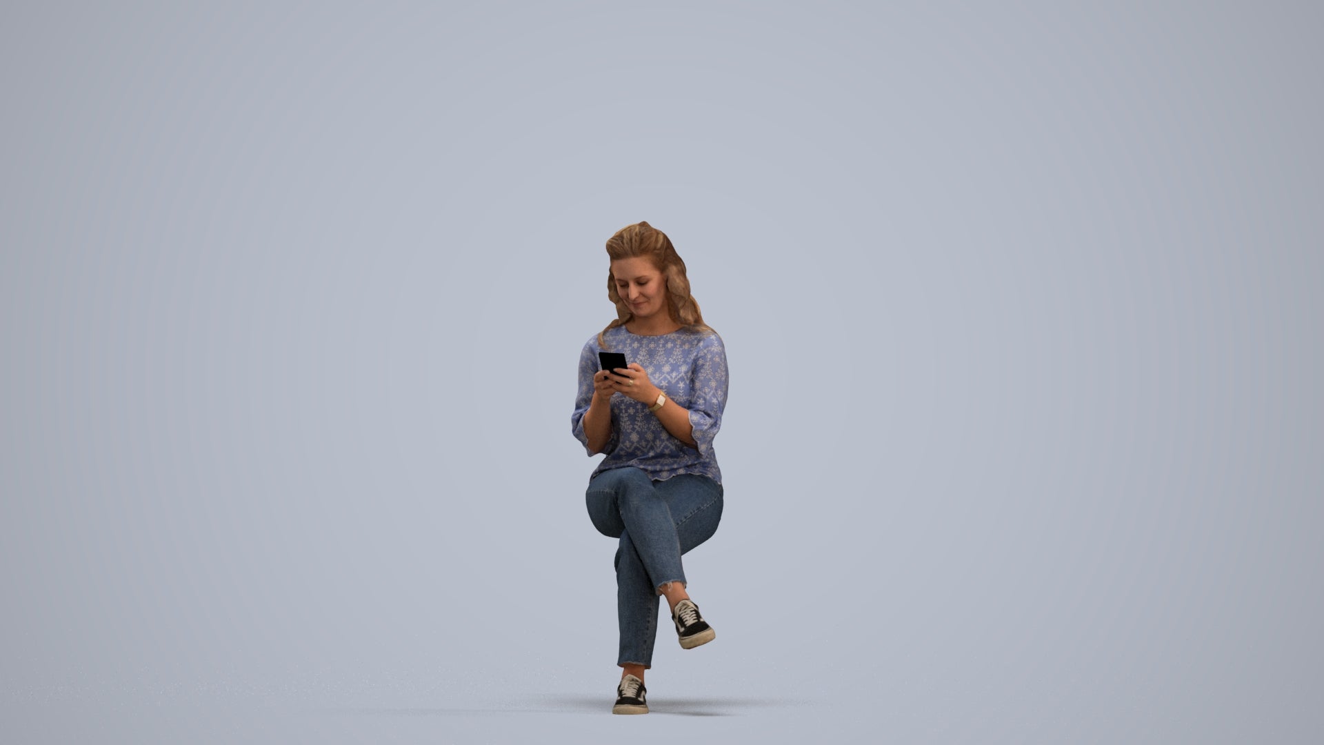 realistic 3D human woman casual sitting, archviz people FBX OBJ for Blender, standing pose render