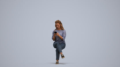 realistic 3D human woman casual sitting, archviz people FBX OBJ for Blender, standing pose render