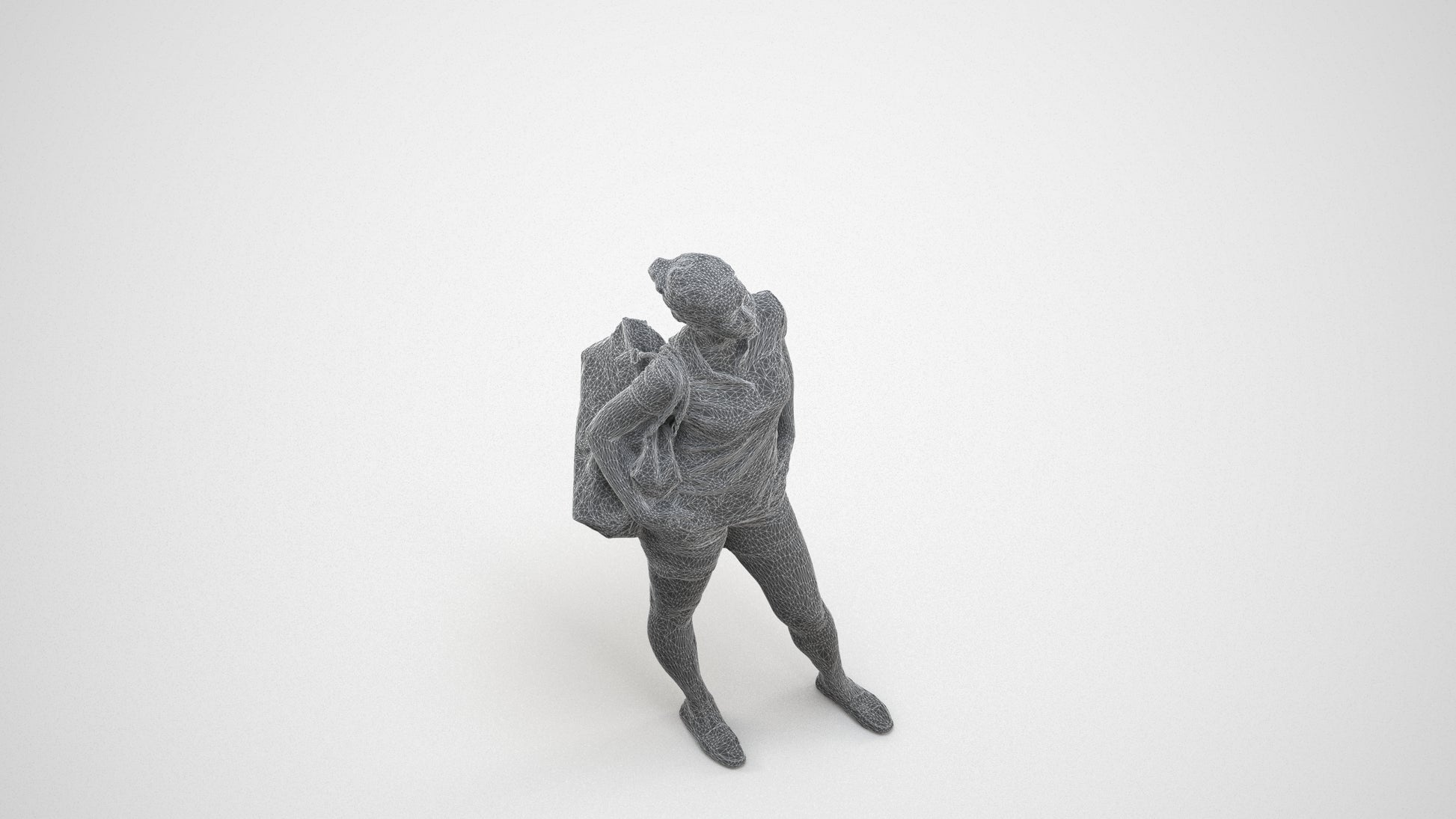 3D scanned woman standing casual, photorealistic archviz people for Enscape and SketchUp, wireframe three-quarter view
