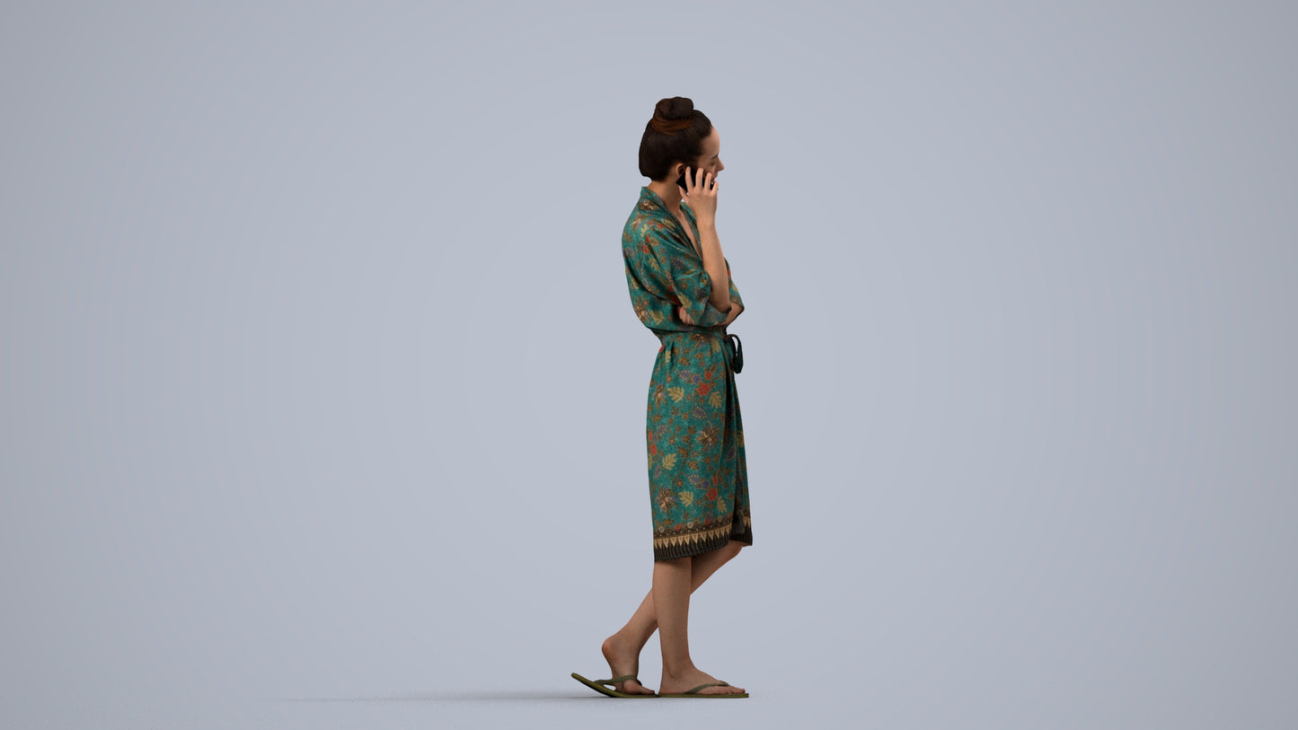 realistic 3D human woman pool, archviz people FBX OBJ for Blender, side view render