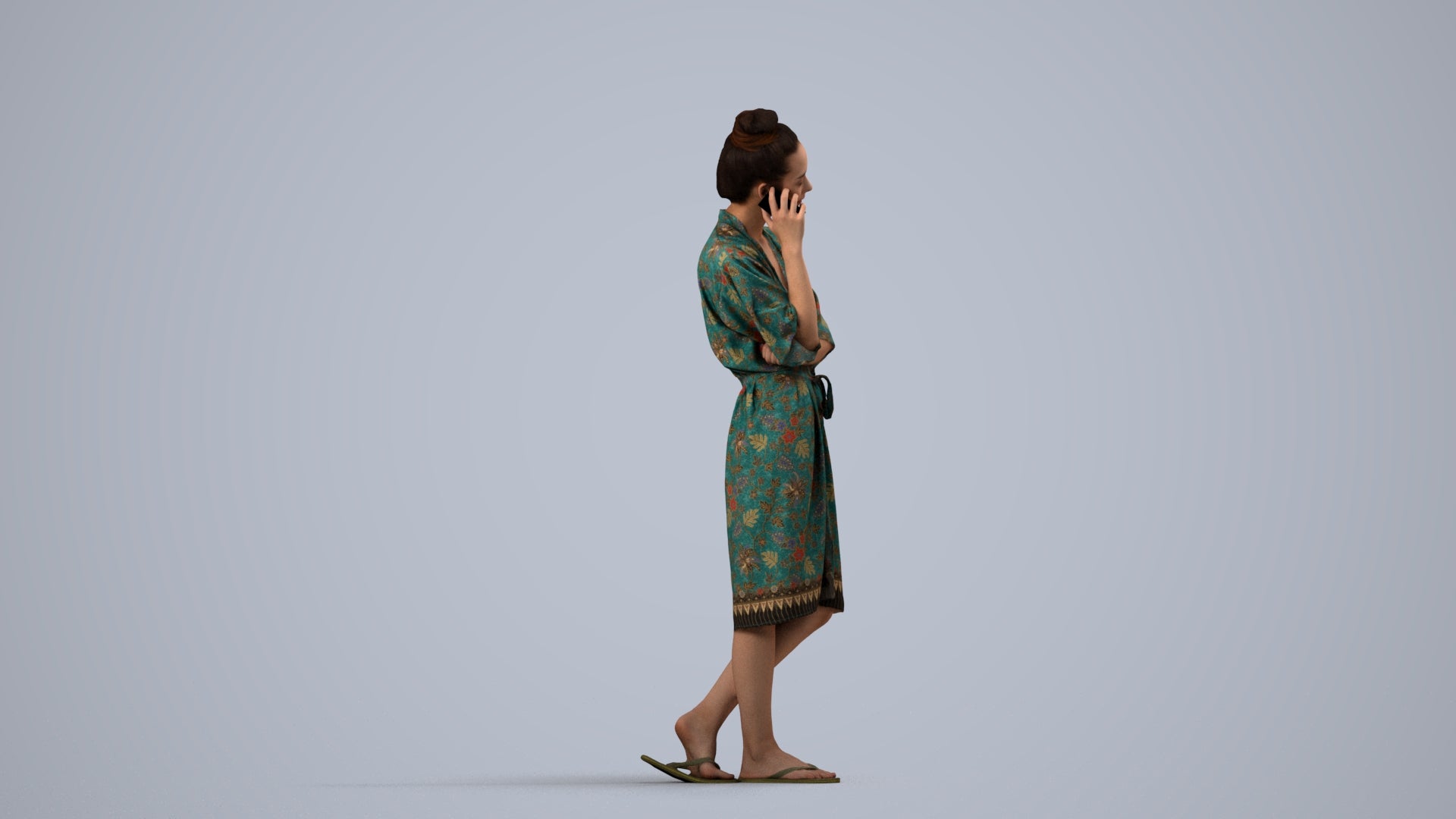 realistic 3D human woman pool, archviz people FBX OBJ for Blender, side view render