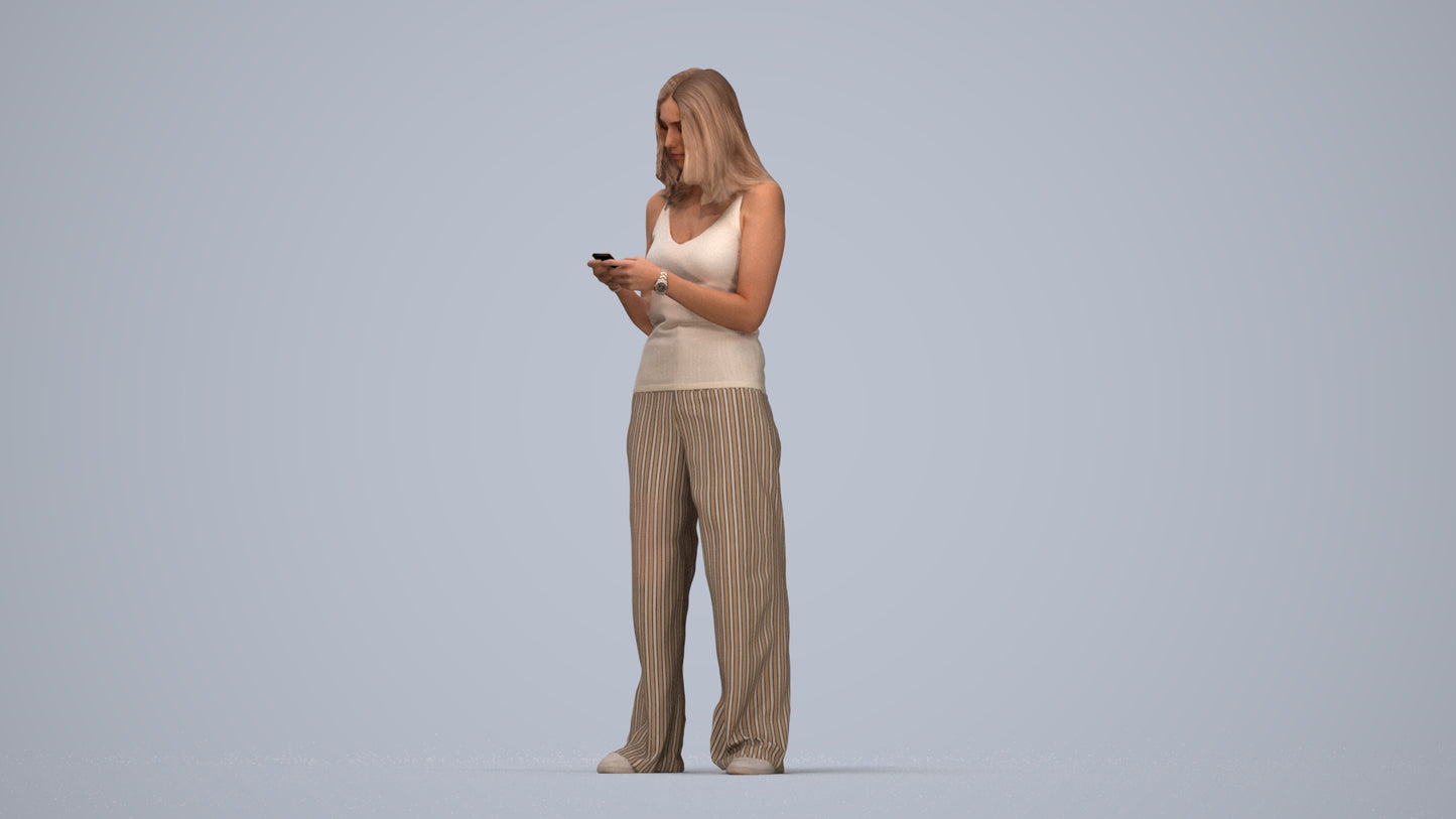 photogrammetry 3D woman casual standing, realistic human model archviz FBX, top-down view render