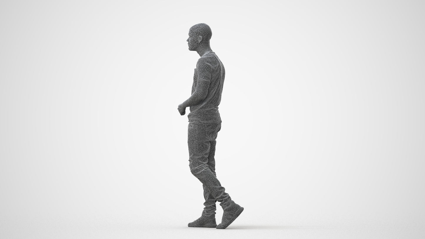 scanned 3D man casual walking, photogrammetry people for Enscape and V-Ray, square thumbnail