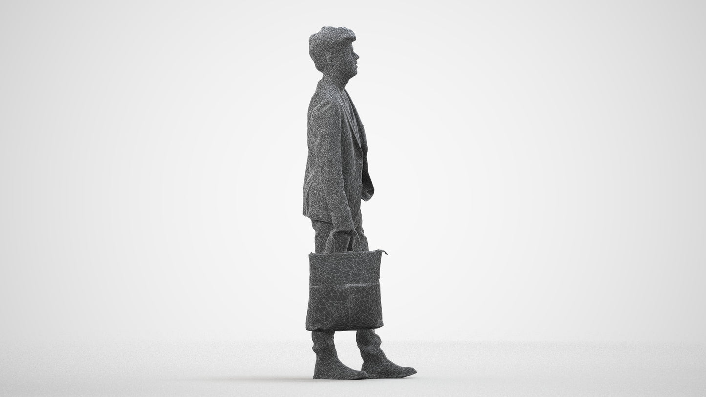 scanned 3D man casual standing, photogrammetry people for Enscape and V-Ray, wireframe side view