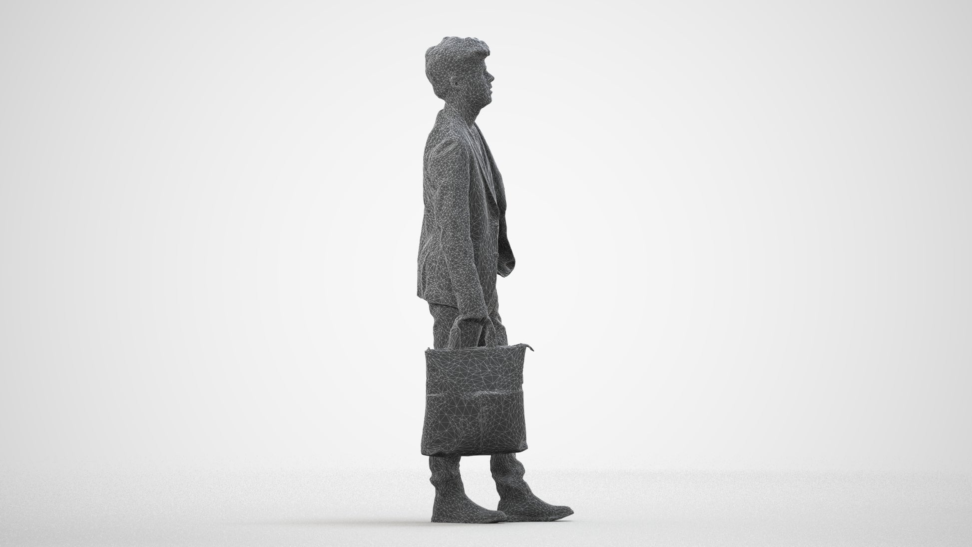 scanned 3D man casual standing, photogrammetry people for Enscape and V-Ray, wireframe side view