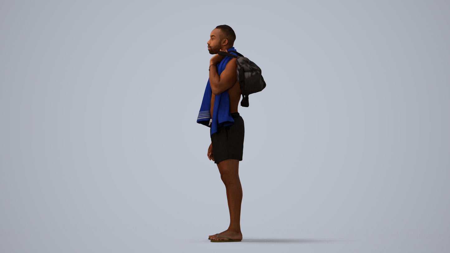 realistic 3D human man sport, archviz people FBX OBJ for Blender, three-quarter view render