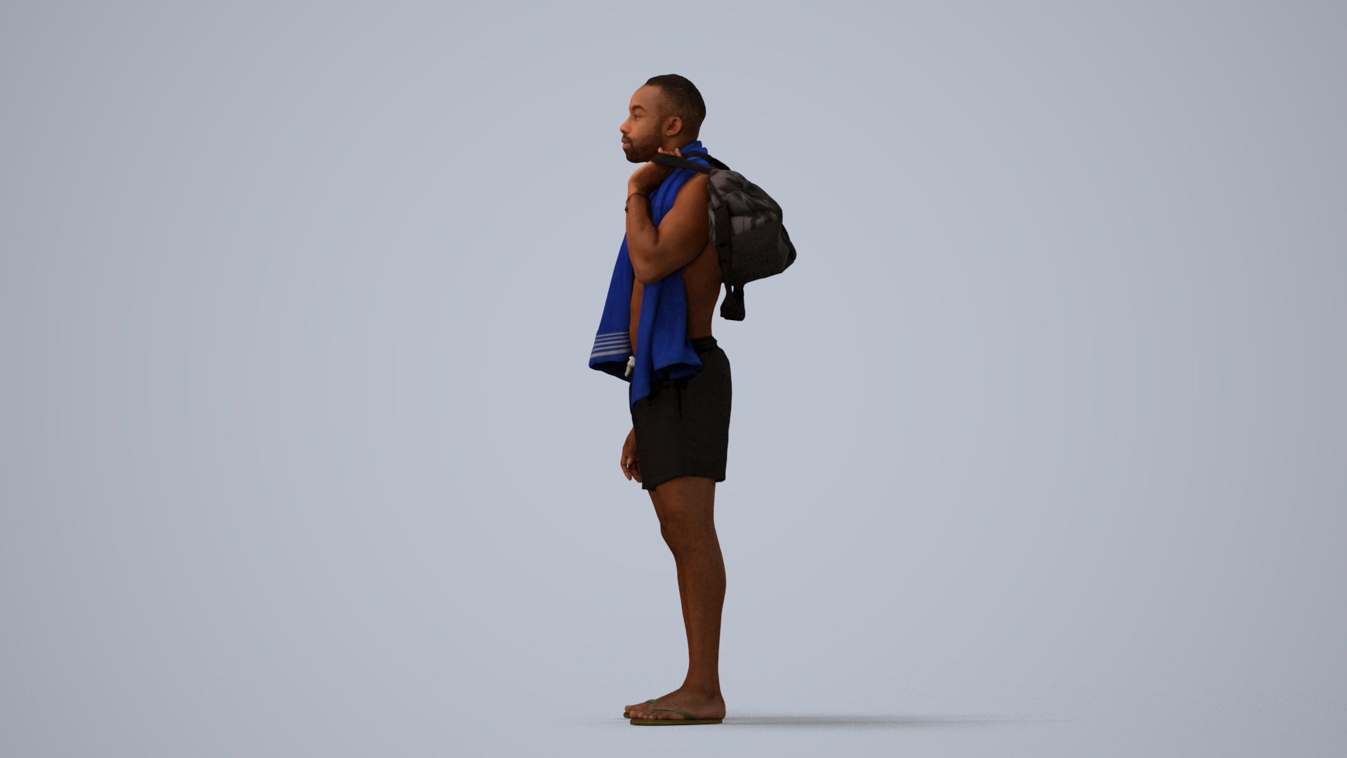 realistic 3D human man sport, archviz people FBX OBJ for Blender, three-quarter view render