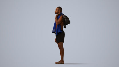 realistic 3D human man sport, archviz people FBX OBJ for Blender, three-quarter view render