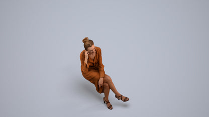 realistic 3D woman casual sitting, scanned archviz people for Blender and 3ds Max, back view render