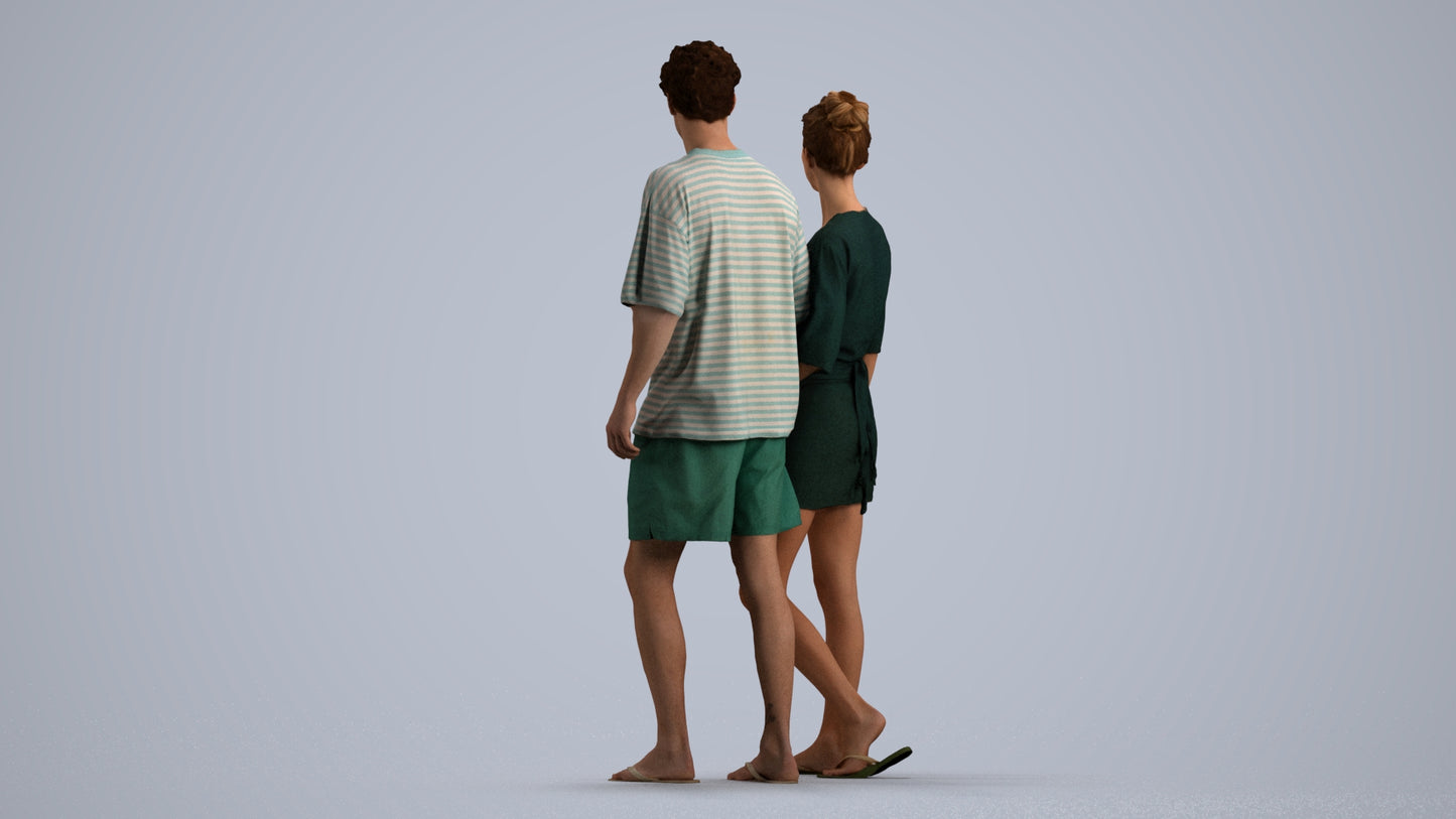 realistic 3D human woman casual couple, archviz people FBX OBJ for Blender, front view render