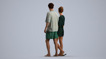 realistic 3D human woman casual couple, archviz people FBX OBJ for Blender, front view render