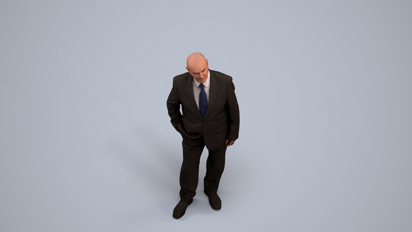 photogrammetry 3D senior man business, realistic human model archviz FBX, back view render
