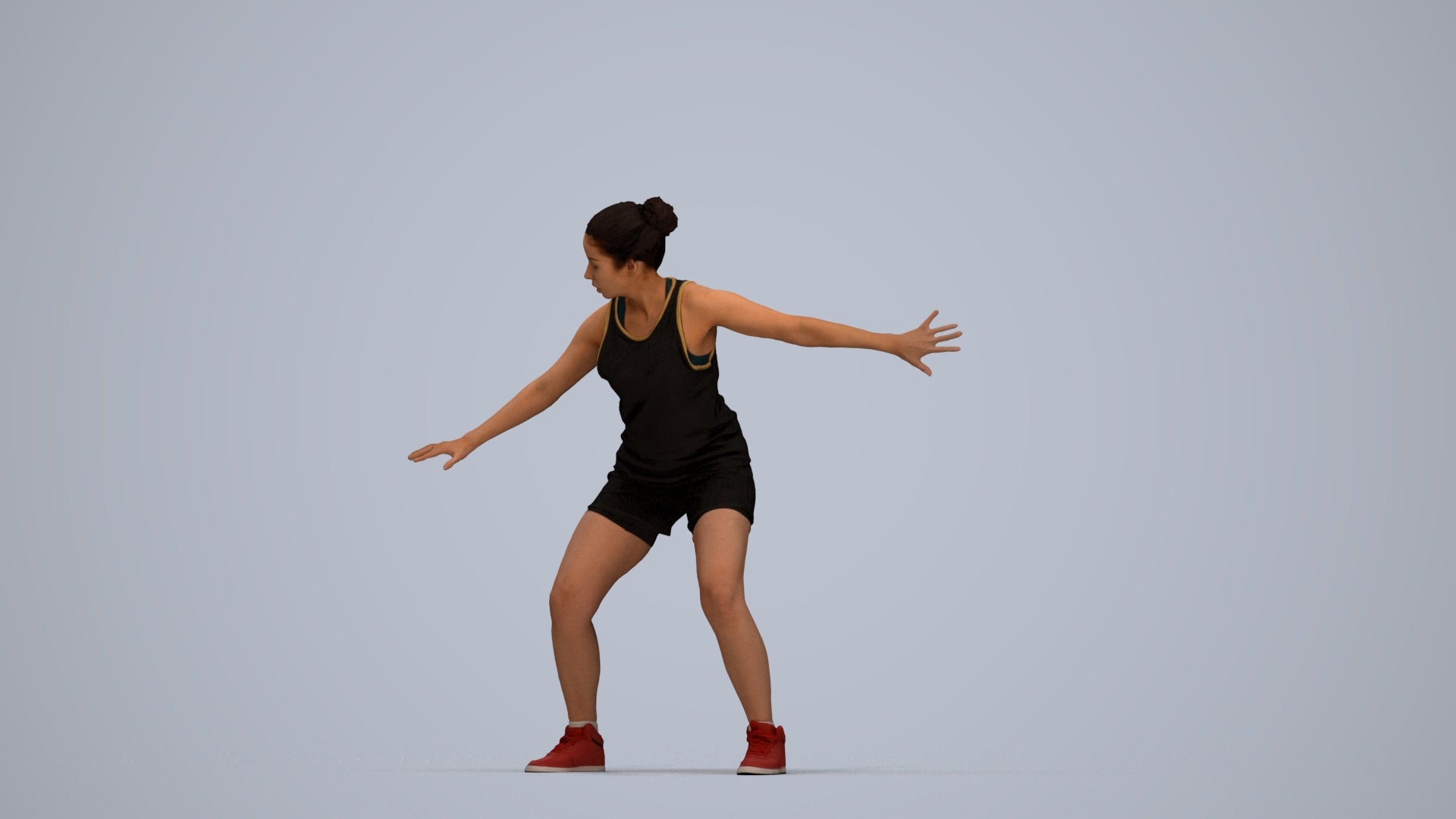 photogrammetry 3D woman sport, realistic human model archviz FBX, top-down view render
