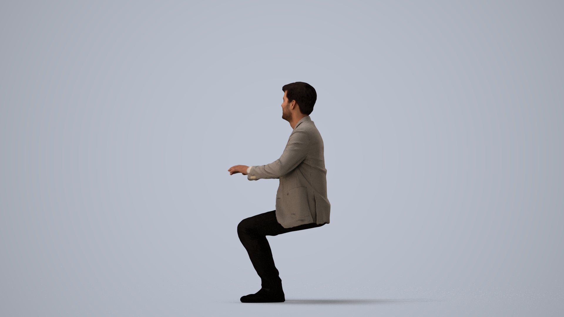 realistic 3D people man business sitting, render-ready for V-Ray and Corona, FBX OBJ, three-quarter view render