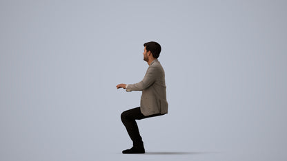 realistic 3D people man business sitting, render-ready for V-Ray and Corona, FBX OBJ, three-quarter view render