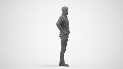 realistic 3D man casual standing, scanned archviz people for Blender and 3ds Max, wireframe side view
