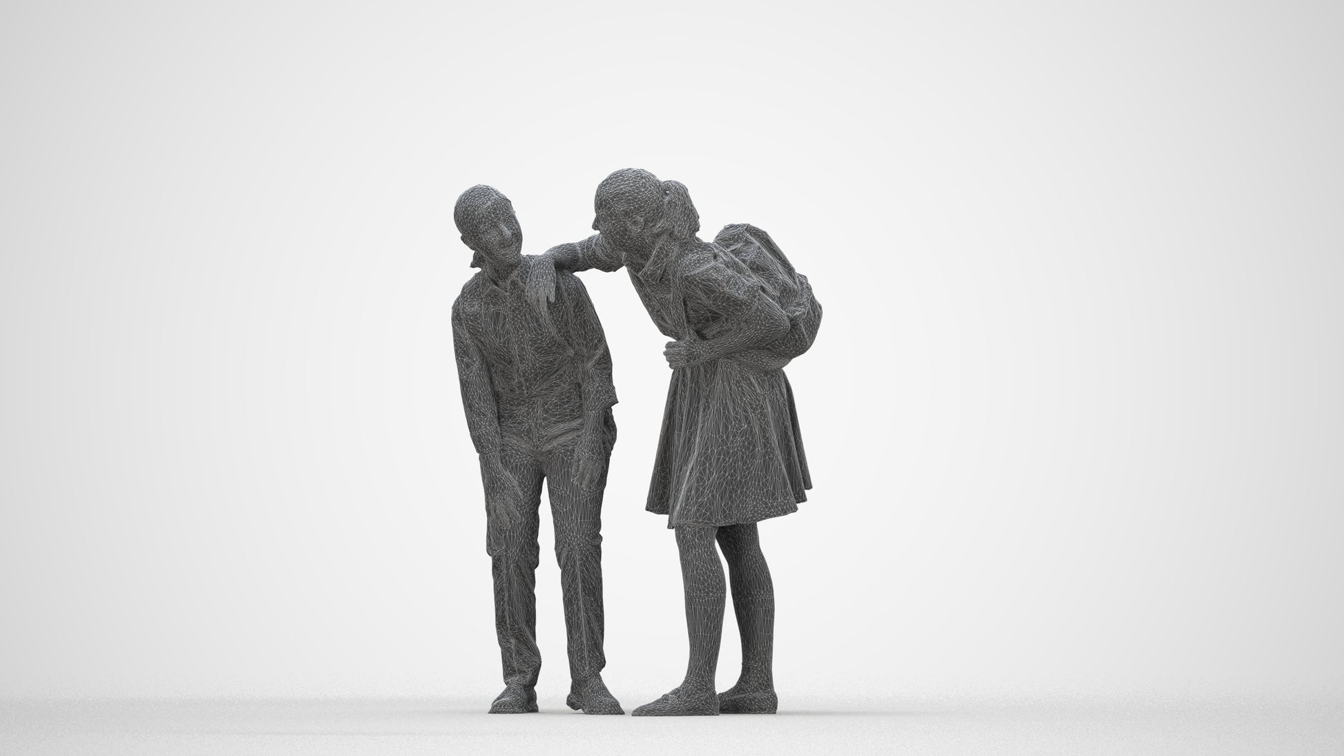 3D scanned girl kids, photorealistic archviz people for Enscape and SketchUp, wireframe back view