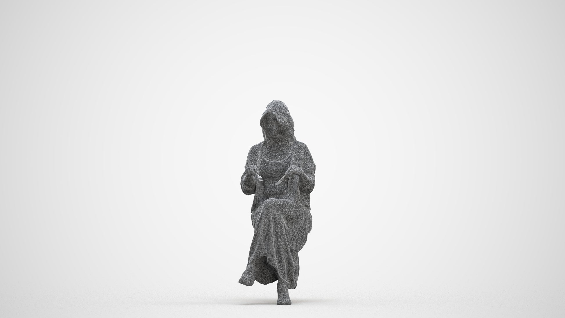 3D scanned woman sitting casual, photorealistic archviz people for Enscape and SketchUp, three-quarter front view render
