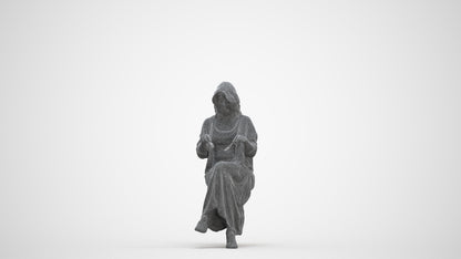 3D scanned woman sitting casual, photorealistic archviz people for Enscape and SketchUp, three-quarter front view render