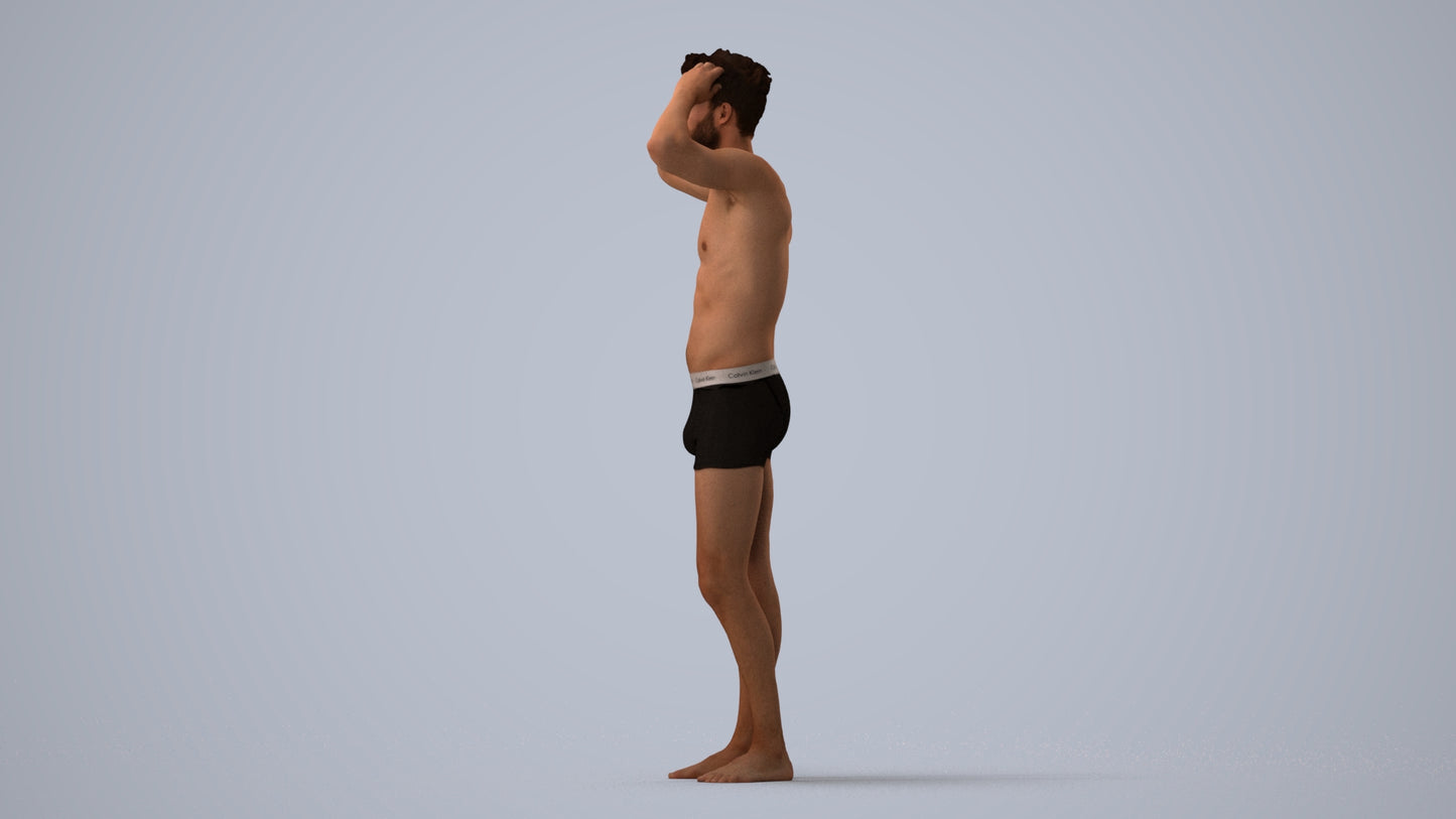 scanned 3D man bathroom, photogrammetry people for Enscape and V-Ray, three-quarter view render