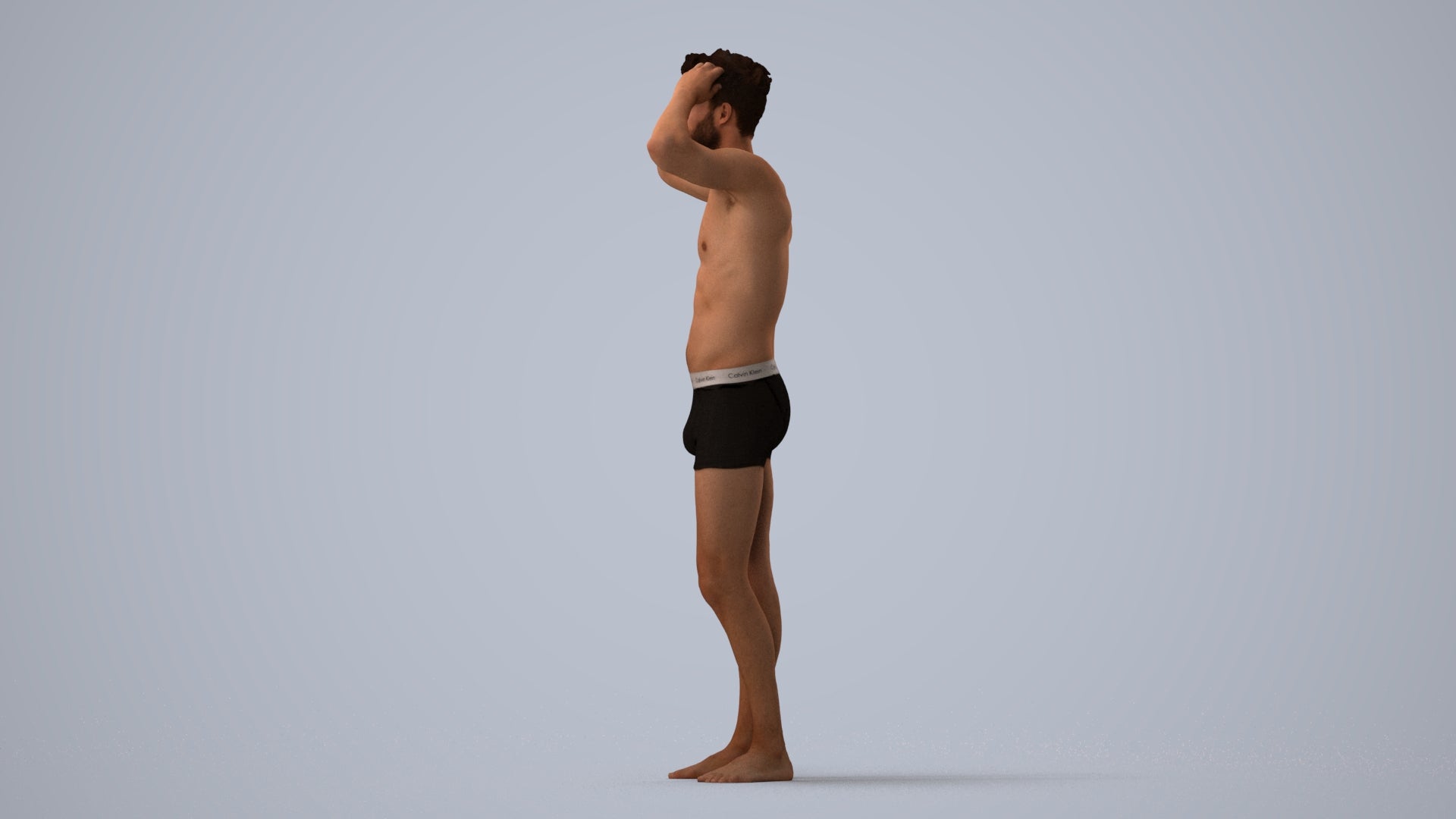 scanned 3D man bathroom, photogrammetry people for Enscape and V-Ray, three-quarter view render