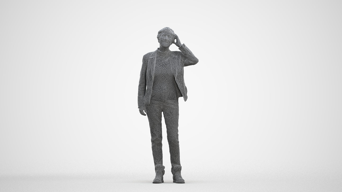 3D scanned senior woman standing business, photorealistic archviz people for Enscape and SketchUp