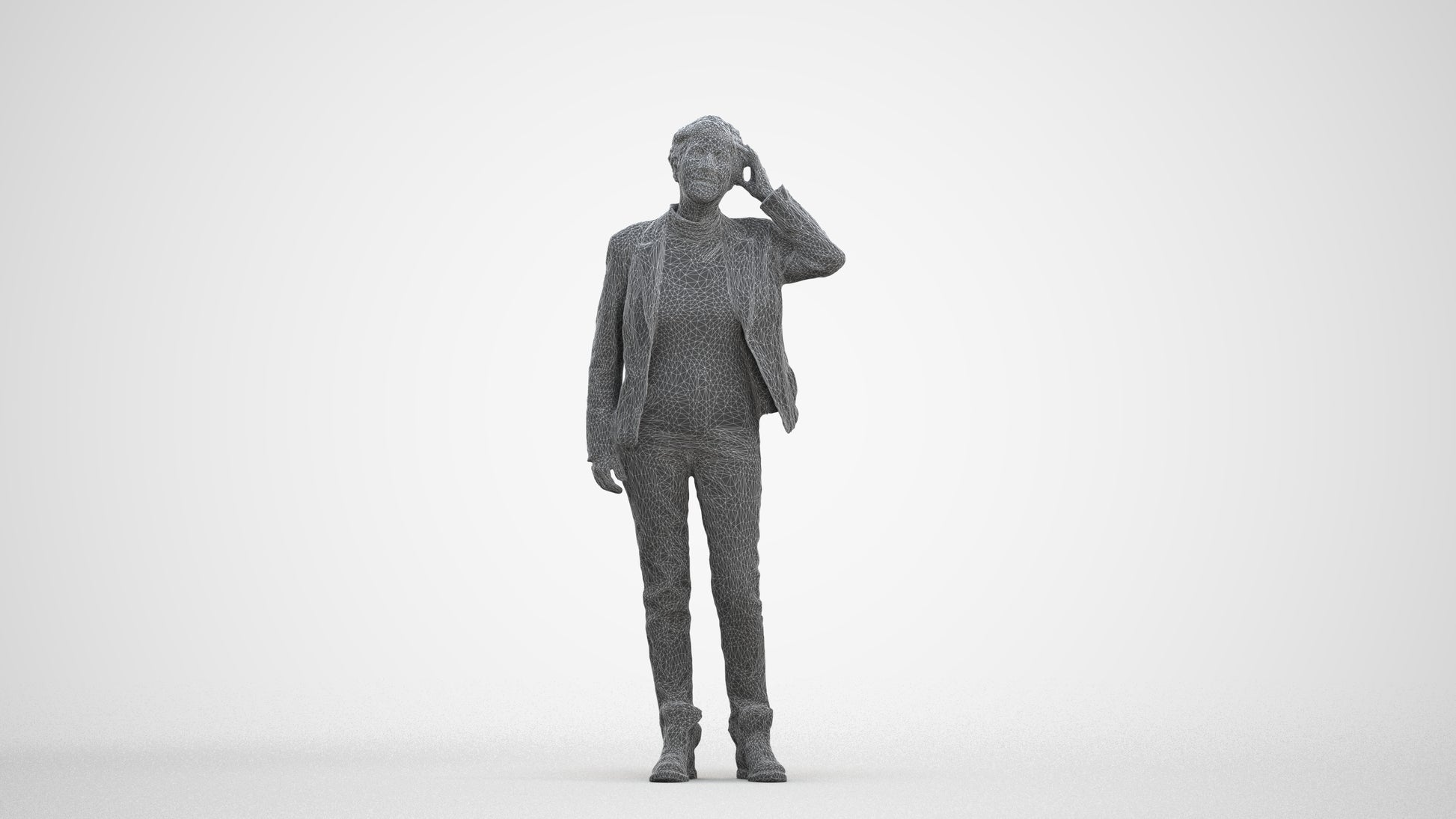 3D scanned senior woman standing business, photorealistic archviz people for Enscape and SketchUp