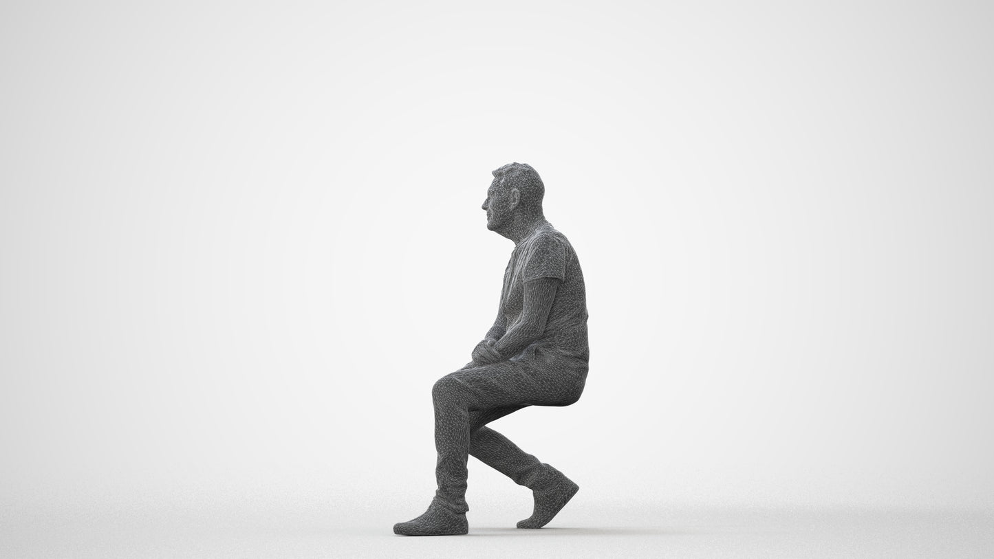 scanned 3D senior man casual sitting, photogrammetry people for Enscape and V-Ray, square thumbnail
