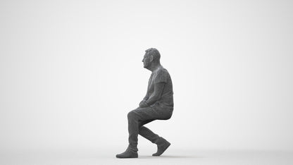 scanned 3D senior man casual sitting, photogrammetry people for Enscape and V-Ray, square thumbnail