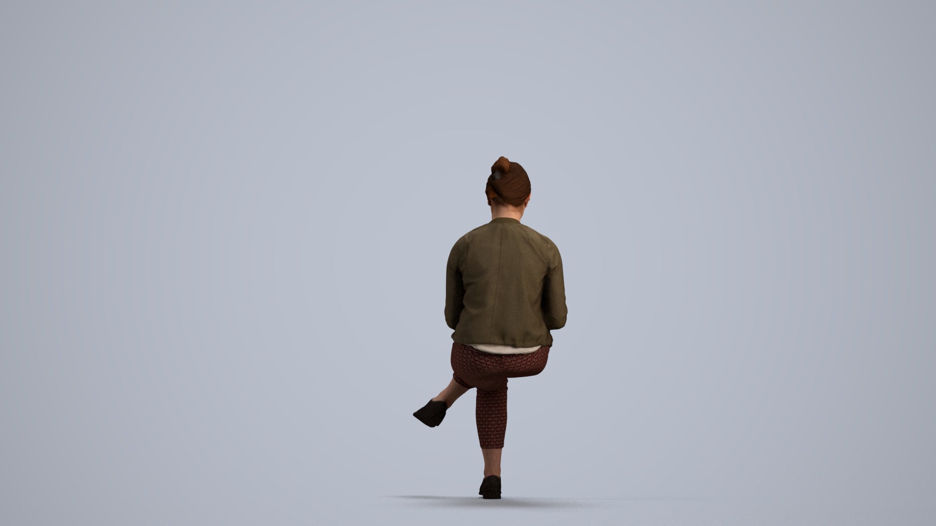 scanned 3D woman casual sitting, photogrammetry people for Enscape and V-Ray, front view render