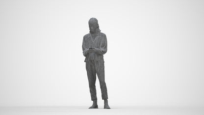 realistic 3D woman casual standing, scanned archviz people for Blender and 3ds Max, wireframe back view