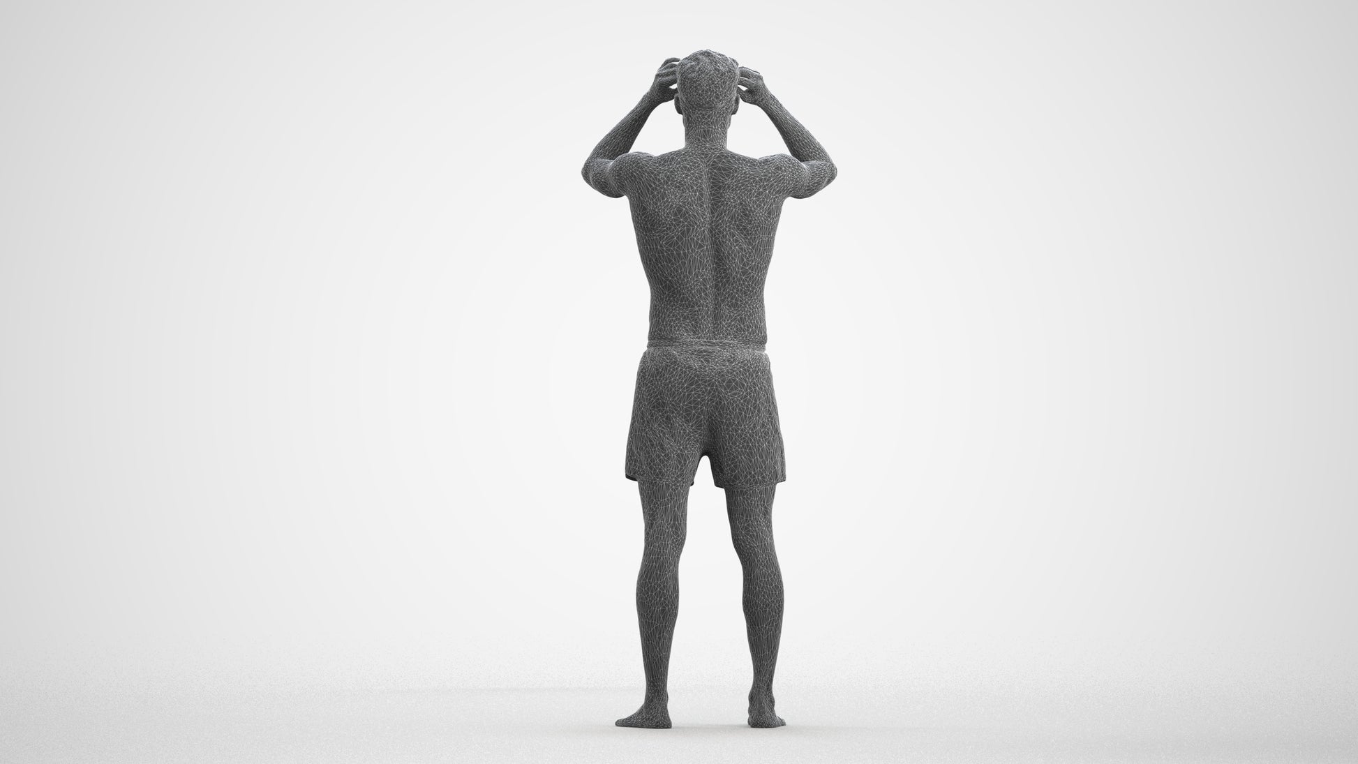 realistic 3D human man pool, archviz people FBX OBJ for Blender, wireframe front view