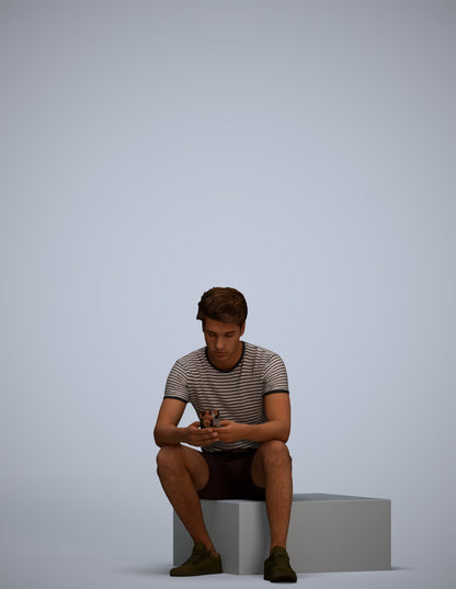 realistic 3D human man casual sitting, archviz people FBX OBJ for Blender