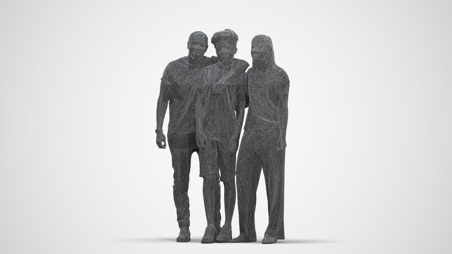 3D human model girl casual kids, photogrammetry scanned person for archviz, three-quarter front view render
