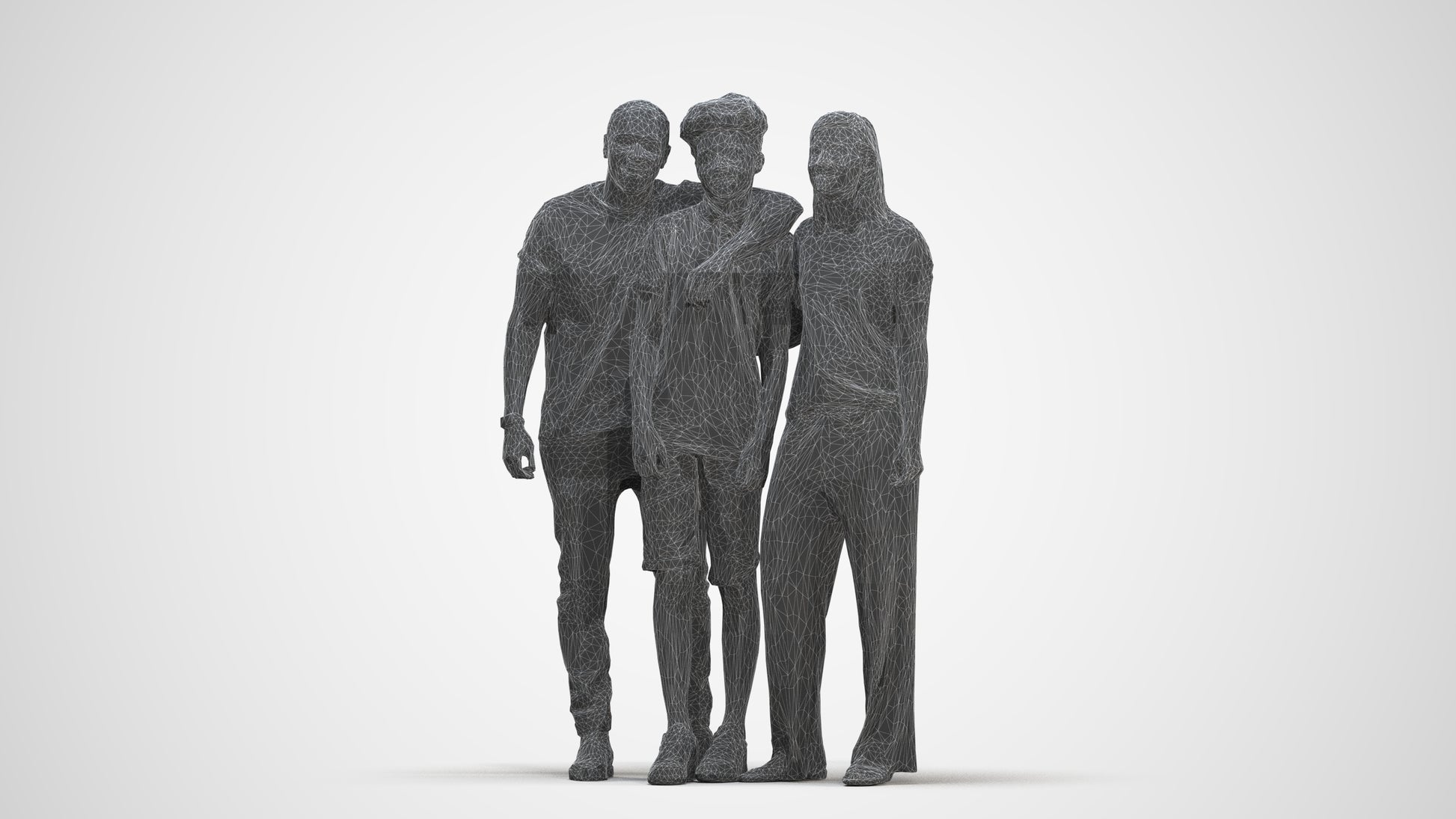 3D human model girl casual kids, photogrammetry scanned person for archviz, three-quarter front view render