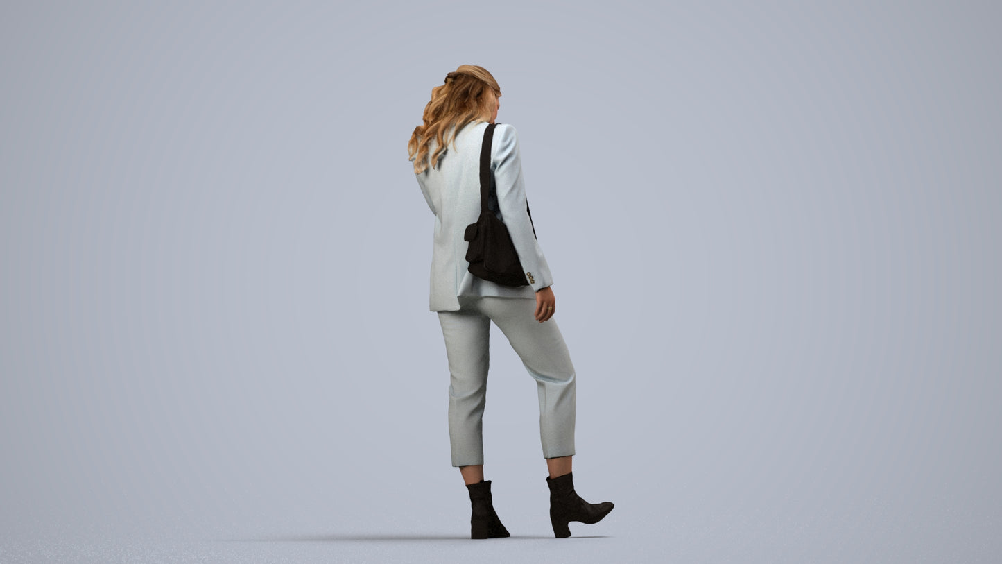 photogrammetry 3D woman business walking, realistic human model archviz FBX, side view render