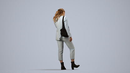 photogrammetry 3D woman business walking, realistic human model archviz FBX, side view render