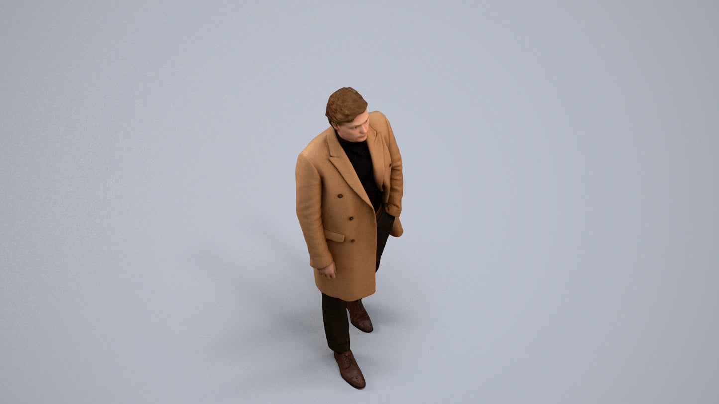 photogrammetry 3D man business walking, realistic human model archviz FBX, back view render