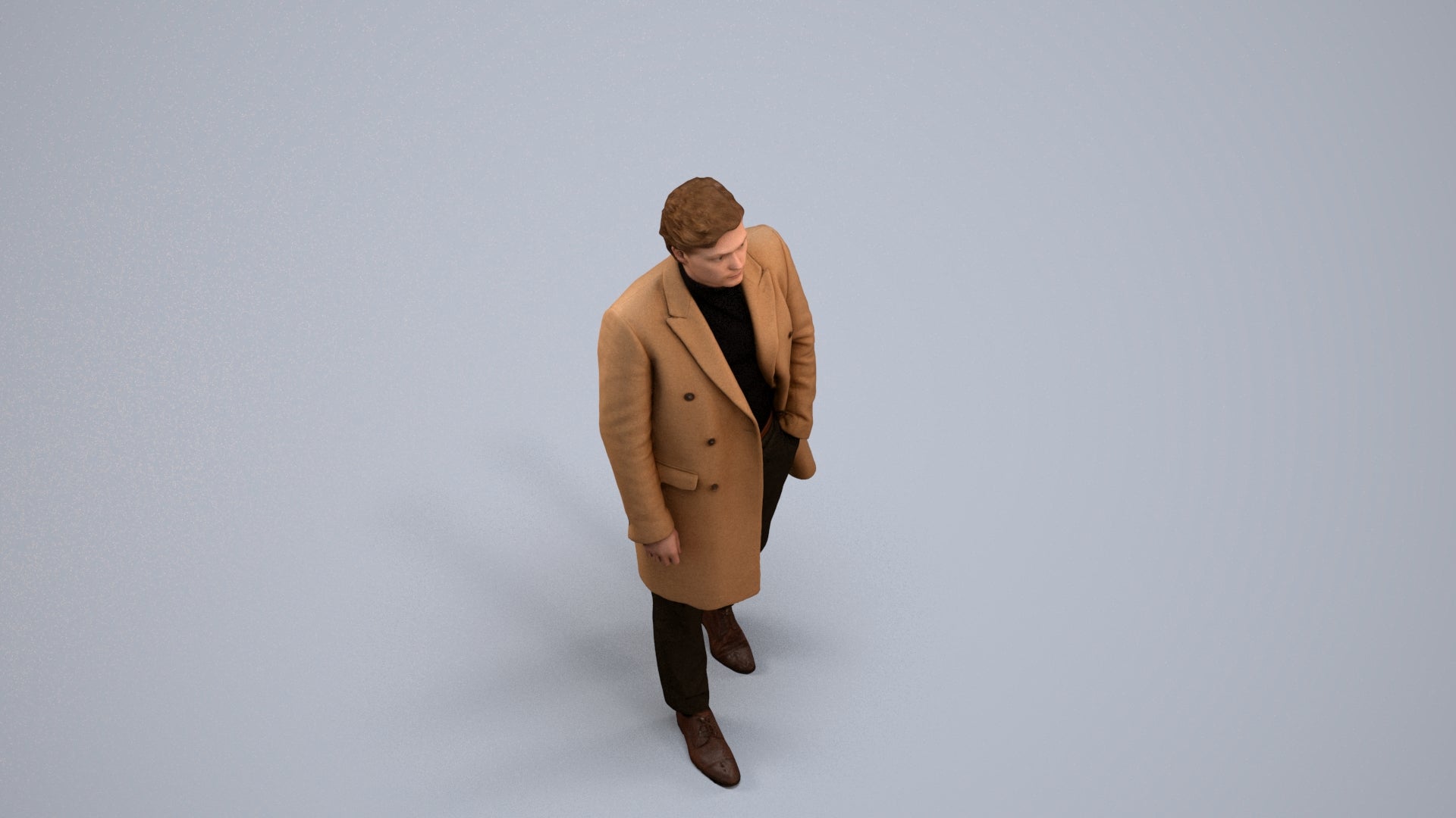 photogrammetry 3D man business walking, realistic human model archviz FBX, back view render