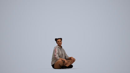 photogrammetry 3D woman casual sitting, realistic human model archviz FBX, top-down view render