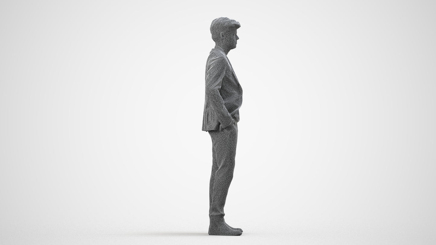 3D scanned man business, photorealistic archviz people for Enscape and SketchUp, wireframe side view