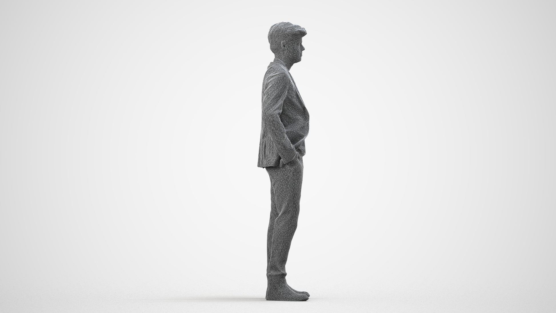 3D scanned man business, photorealistic archviz people for Enscape and SketchUp, wireframe side view