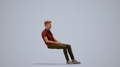 3D scanned man sitting casual, photorealistic archviz people for Enscape and SketchUp, side view render