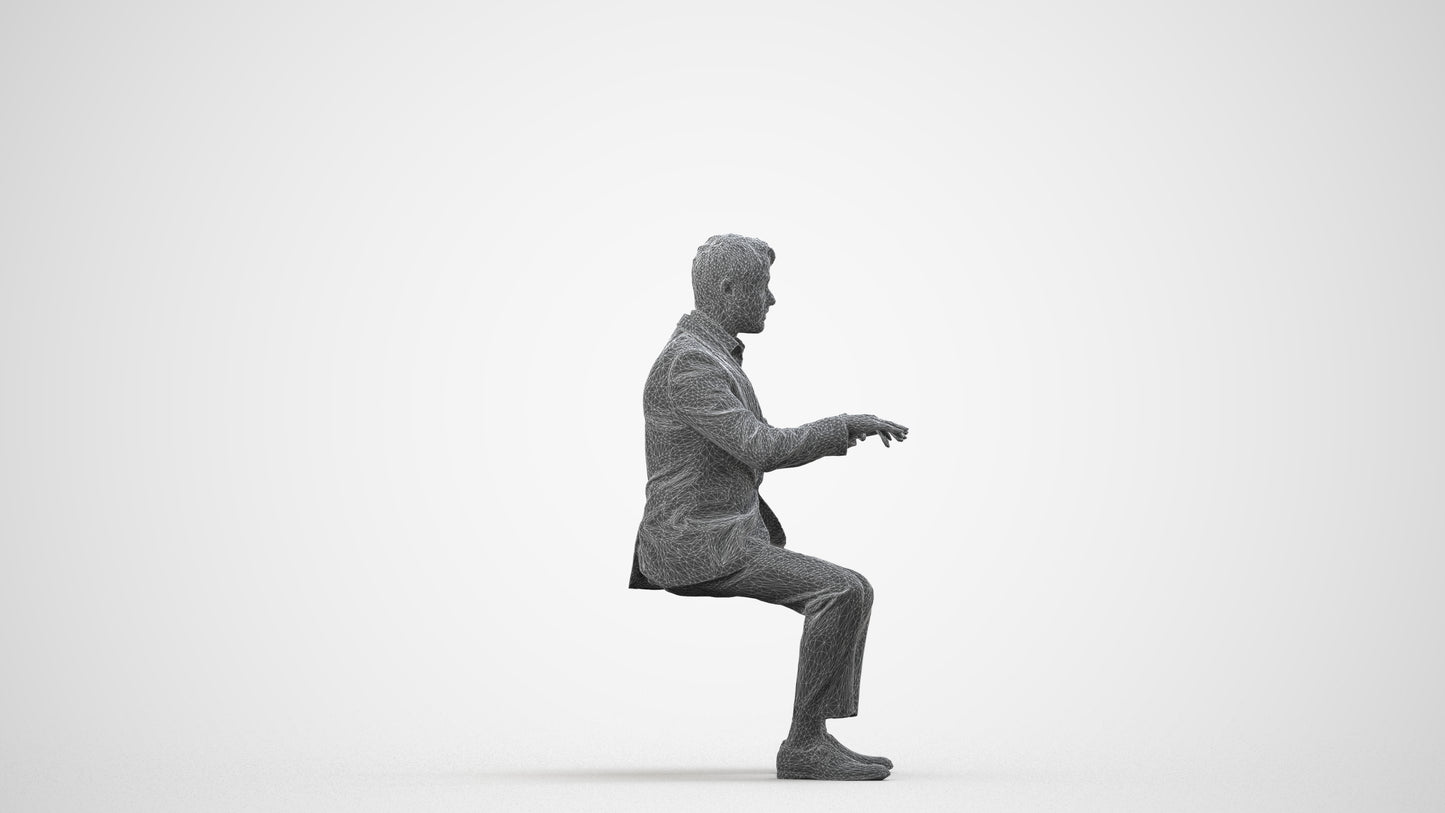 scanned 3D man business, photogrammetry people for Enscape and V-Ray, wireframe side view