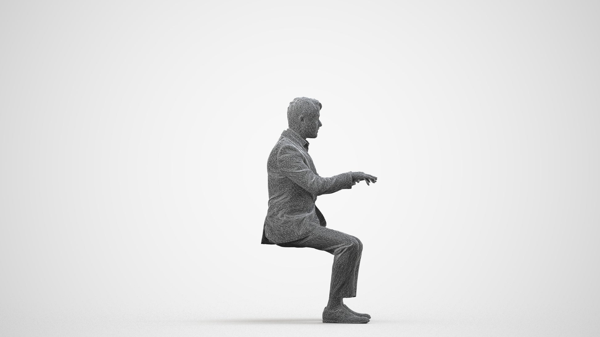 scanned 3D man business, photogrammetry people for Enscape and V-Ray, wireframe side view